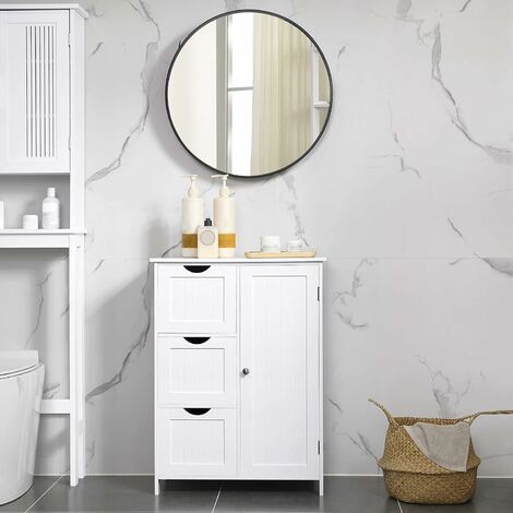 VASAGLE Badezimmerschrank, Badschrank mit 3 großen Schubladen und Einer verstellbaren Regalebene, 60 x 30 x 81 cm, Weiß by SONGMICS BBC49WT - Weiß