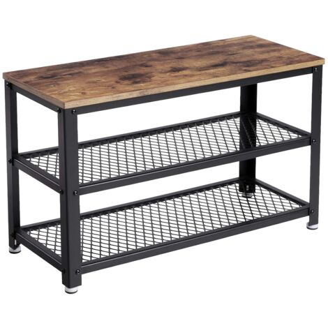 Vasagle – Banc à chaussures 3 niveaux – Étagère métallique marron rustique 73 x 30 x 45 cm – Pour entrée et couloir – LBS73X