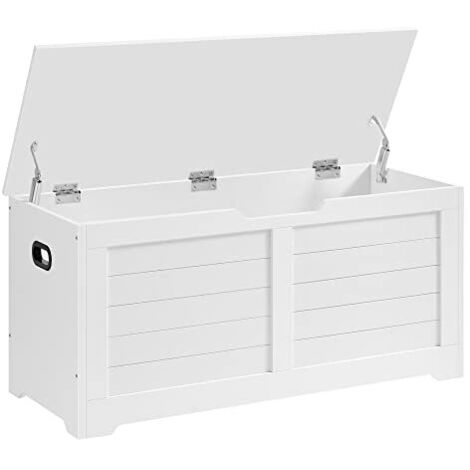 Vasagle – Banc à chaussures avec coffre de rangement – 100 x 40 x 46 cm – Panneau d’aggloméré blanc mat – Charnières de sécurité – LSB061T10
