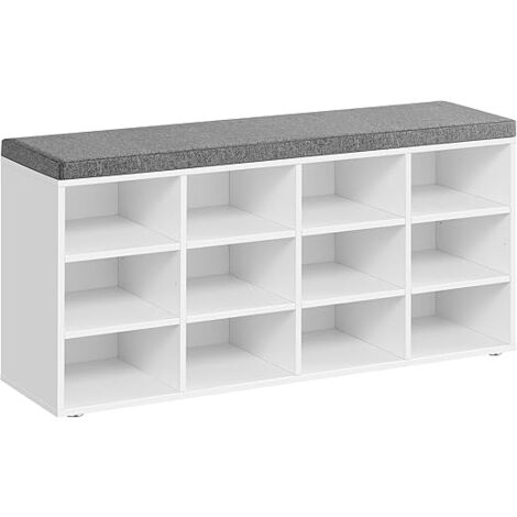 Vasagle – Banc à chaussures blanc 12 compartiments – Étagères réglables 30,3 x 104 x 48 cm – Panneau d'aggloméré et mousse – Pour couloir ou salon