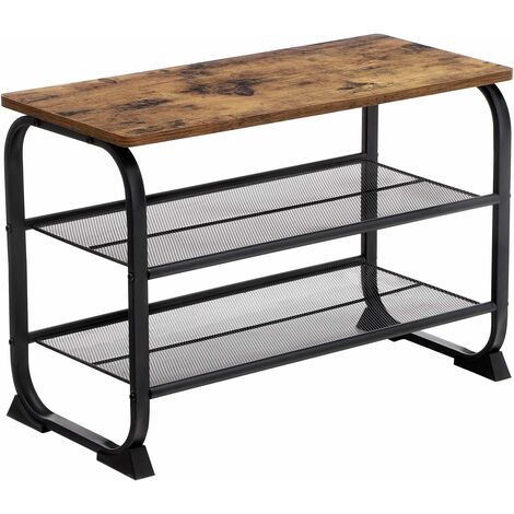 VASAGLE Banc à Chaussures de Style Industriel, Étagère à Chaussures avec 2 Étages en Treillis, Structure en Métal, à l’Entrée, au Salon, Stable, Gain d’Espace, Rustique par SONGMICS LMR32BX
