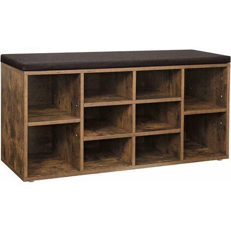 VASAGLE Banc à Chaussures, Étagère à Chaussures, Meuble de Rangement, 10 compartiments, Organisateur, avec coussin, pour entrée, 104 x 30 x 48 cm, Marron rustique par SONGMICS LHS10BX