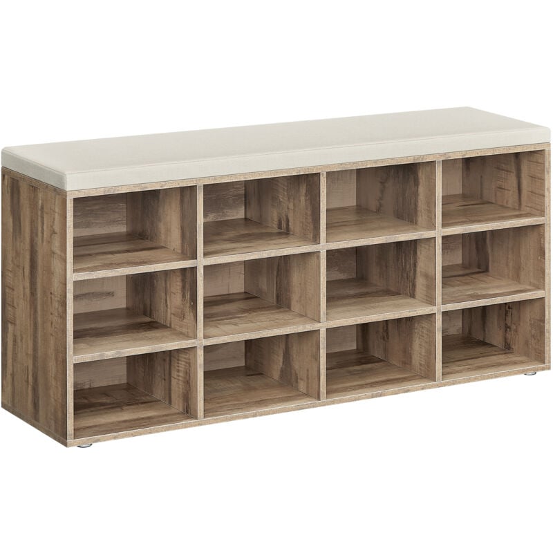 Songmics - Banc à Chaussures, Meuble d'Entrée, Rangement Chaussures, Assise Rembourrée et 12 Compartiments, Étagère Porte-chaussures, Capacité de