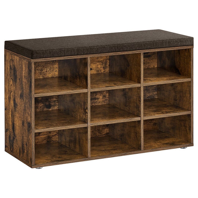 Vasagle Banc à Chaussures, Étagères Réglables, pour Couloir Salon, Marron,9 Compartiments, Marron rustique