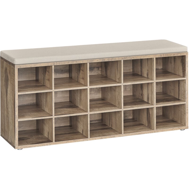 Vasagle - Banc à Chaussures, Meuble d'Entrée, Rangement Chaussures, Assise Rembourrée 15 Compartiments, Étagère Porte-chaussures, Capacité de Charge