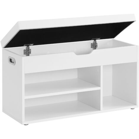 VASAGLE Banc de Rangement à Chaussures avec Coussin Confortable 3 Compartiments Coffre, Banquette Range Chaussures avec Assise 2 Étages Meuble d’entrée Blanc Charge maximale 150 kg LHS30W - Blanc