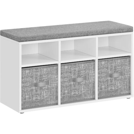 VASAGLE Banc à Chaussures, Organiseur de Chaussures avec 6 Compartiments et 3 Étagères Réglables, Banc avec 3 Coffres de Rangement pour Entrée, Couloir, Placard, Blanc Nuage
