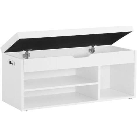 Vasagle – Banc à chaussures rembourré – Rangement caché avec étagères – Dimensions 30 x 100 x 44 cm – Capacité 150 kg – Panneau aggloméré blanc