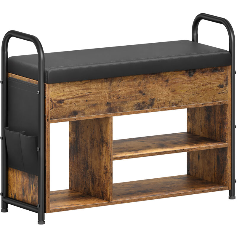 Banc à Chaussures, Support à Chaussures, Meuble d'Entrée, Rangement sous le Couvercle, Pochettes en pu, Poignées, pour Entrée, Salon, Chambre, Marron