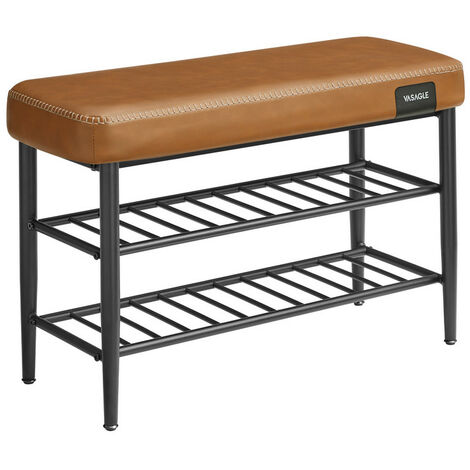 Vasagle – Banc à chaussures en PU marron caramel – Rangement moderne 30 x 80 x 50 cm – Charge 135 kg – Mousse haute résilience 8 cm d’épaisseur