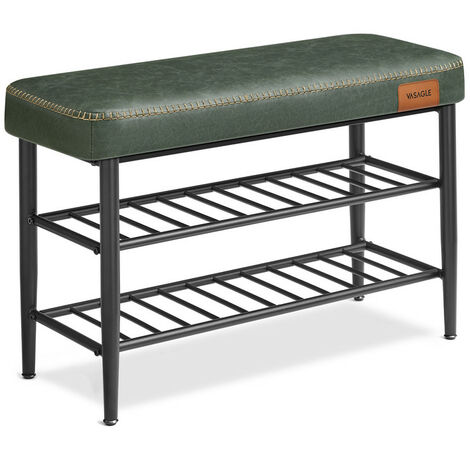 Vasagle – Banc d'entrée à chaussures – Rangement 30 x 80 x 50 cm – PU et acier – Charge 135 kg – Vert forêt – Design moderne mi-siècle