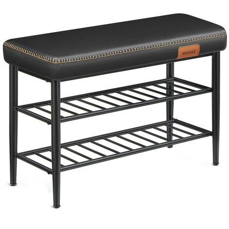 Vasagle – Banc d'entrée à chaussures – Rangement en PU noir d'encre – Dimensions 30 x 80 x 50 cm – Charge 135 kg – Coutures raffinées