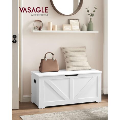 Vasagle – Banc d'entrée en aggloméré blanc mat – 40 x 100 x 46 cm – Design imitation grange – Capacité de charge 136 kg – 2 charnières de sécurité