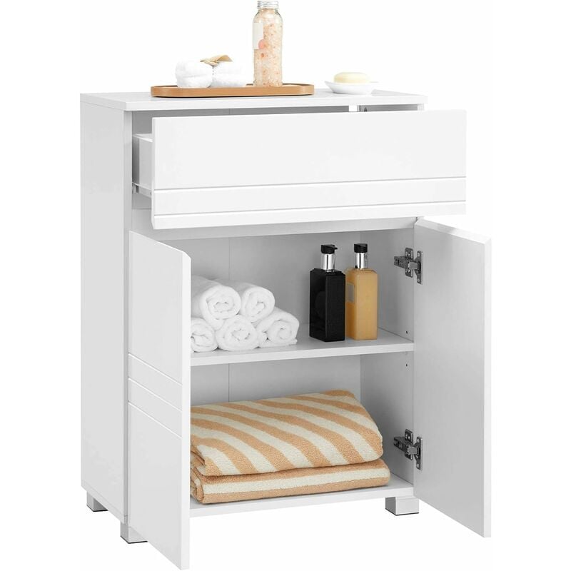Songmics - vasagle Bathroom Cabinet, Sideboard Cabinet, with Drawer, 2 Doors, Adjustable Shelf, for Hallway, 60 x 30 x 80 cm, White BBK140W01