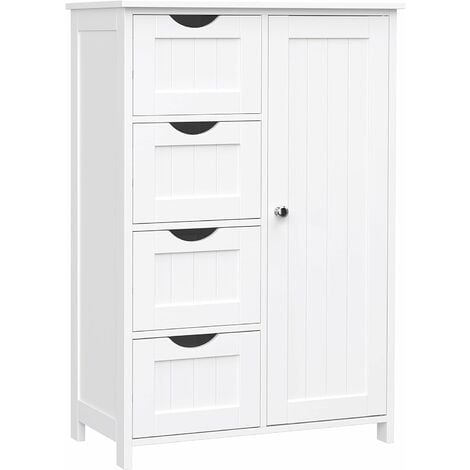 VASAGLE Bathroom Floor Storage Cabinet, Wooden Storage Unit with 4 Drawers, Single Door, Adjustable Shelf, for Living Room, Kitchen, Entryway