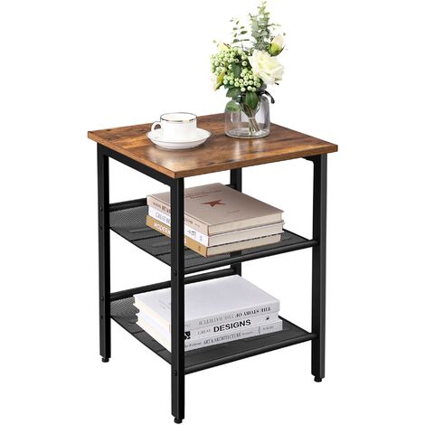 VASAGLE Beistelltisch, Nachttisch mit 2 verstellbaren Gitterablagen, Couchtisch im Industrie-Design, für Wohnzimmer, Schlafzimmer, Flur, Büro, stabil, einfacher Aufbau, Vintage, dunkelbraun von SONGMI - Vintage, dunkelbraun