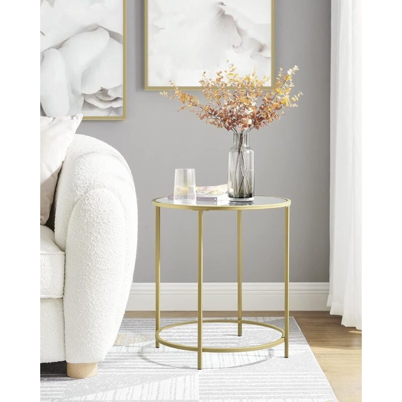 VASAGLE Beistelltisch rund, Glastisch mit goldenem Metallgestell, kleiner Couchtisch, Nachttisch, Sofatisch, Balkon, robustes Hartglas, stabil, VASAGLE Beistelltisch rund, Glastisch mit goldenem Metallgestell, kleiner Couchtisch, Nachttisch, Sofatisch, Balkon, robustes Hartglas, stabil,