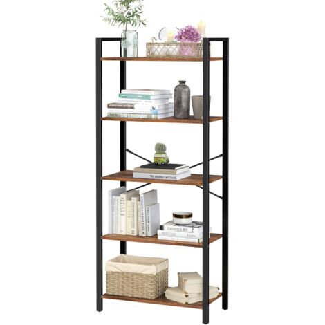Vasagle – Bibliothèque 5 niveaux en acier marron rustique et noir – Dimensions 66 x 30 x 153 cm – Capacité 50 kg – LLS061B01