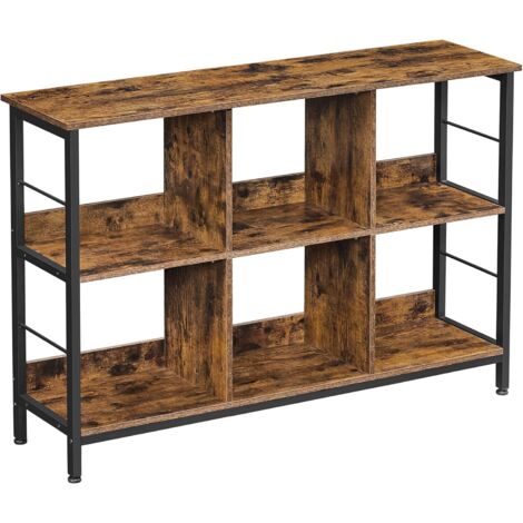 Vasagle – Bibliothèque 6 compartiments 120 x 33 x 80 cm – Meuble de rangement ouvert en aggloméré et acier – Style industriel marron et noir