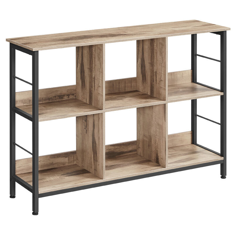 Bibliothèque 6 Compartiments, Meuble de Rangement Ouvert, Étagère Livres Horizontale, pour Bureau, Salon, Chambre, 120 x 33 x 80 cm, Style