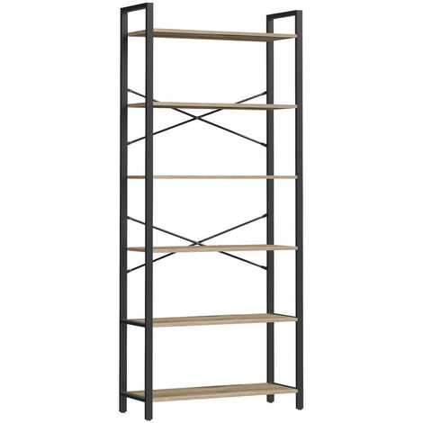 Vasagle – Bibliothèque 6 niveaux en acier – Dimensions 30 x 80 x 186 cm – Capacité 50 kg – Style industriel marron caramel et noir