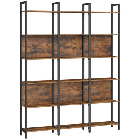 Vasagle – Bibliothèque 6 niveaux – Étagère de rangement 24 x 128 x 187,1 cm – Acier et aggloméré – Style industriel marron rustique et noir d'encre