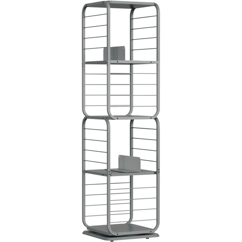 Bibliothèque à 4 Niveaux, Étagères Tournante avec Serre-Livres pour Petits Espaces, Étagère d'Angle, Cadre en Acier, Gris Tourterelle - Vasagle