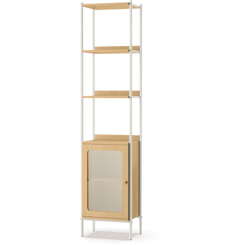 Bibliothèque à 6 Niveaux, Étagère Haute avec Porte en Plastique pc, Style Comtemporain, Étagère Autonome avec Cadre Métallique, Tablette Réglable,