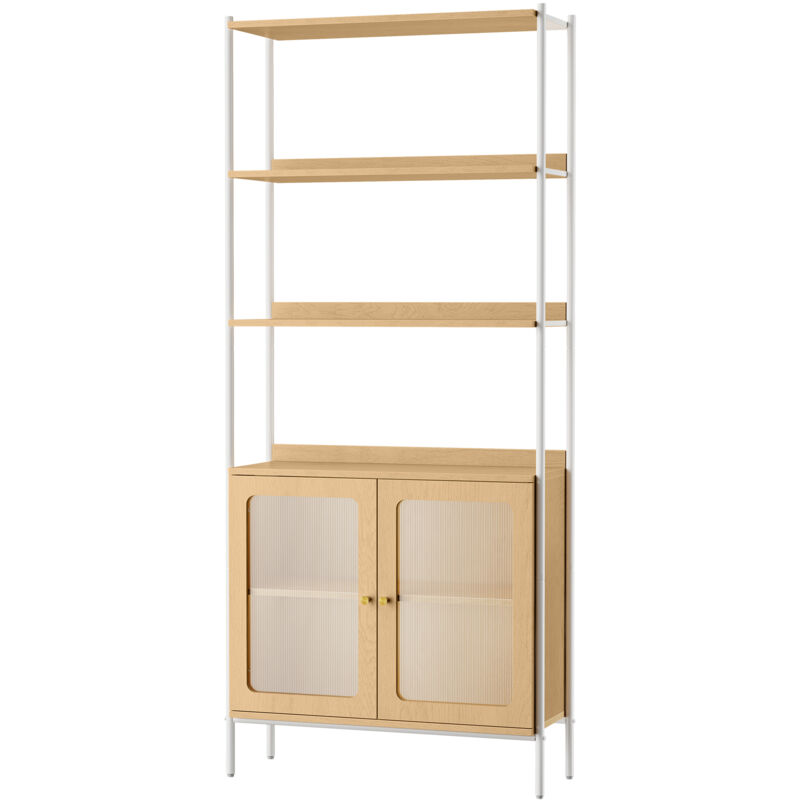 Bibliothèque à 6 Niveaux, Étagère Haute avec Porte en Plastique pc, Style Comtemporain, Étagère Autonome avec Cadre Métallique, Tablette Réglable,