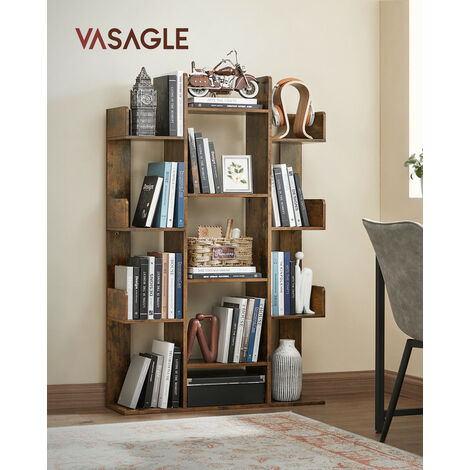 Vasagle – Bibliothèque arbre 13 compartiments 86 x 25 x 140 cm – Panneau mélaminé marron rustique avec coins arrondis – LBC67BXV1