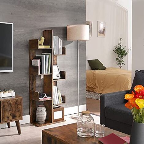 VASAGLE Bibliothèque arbre, Étagère à 8 compartiments, Meuble de rangement, 50 x 25 x 140 cm, avec coins arrondis et rebords, Marron rustique par SONGMICS LBC66BXV1