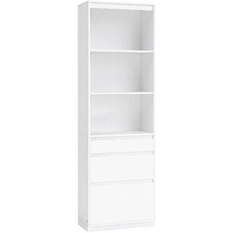 VASAGLE Bibliothèque, Armoire Haute, Buffet, 3 Tiroirs de Tailles Différentes, Étagères Réglables, Hauteur 180 cm, pour Salon, Chambre, Bureau, Moderne, Gain de Place, Blanc Neige