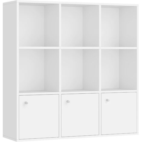 Vasagle – Meuble de rangement bibliothèque blanc 9 cases avec 3 portes – Panneaux d’aggloméré mélaminés – Dimensions 97,5 x 30 x 97,5 cm