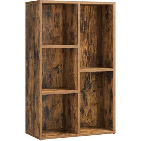 Vasagle – Bibliothèque marron rustique avec 5 compartiments – Dimensions 50 x 24 x 80 cm – Panneau d’aggloméré – Meuble de rangement pour salon et bureau