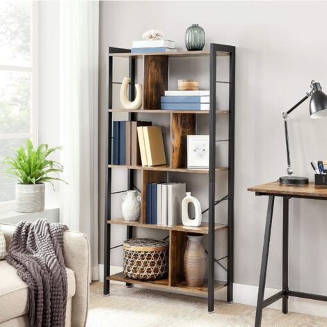 VASAGLE Bibliothèque de style industriel, Étagère de rangement à 4 niveaux, Meuble de rangement sur pied, pour Salon, Bureau, Montage facile,Armature en fer stable, Rustique par SONGMICS LBC12BX - Rustique