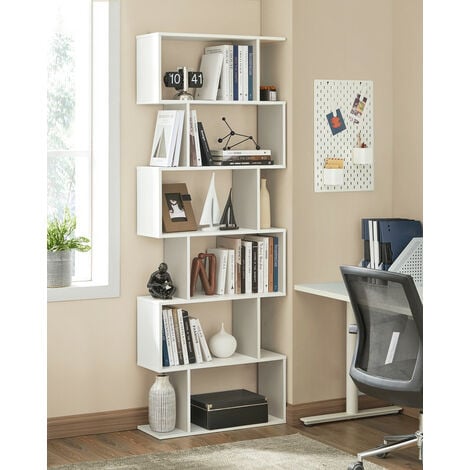 VASAGLE Bibliothèque, Étagère à 6 niveau, Meuble de rangement, Cloison Séparateur, pour Salon, Chambre, Bureau, Style Moderne, Blanc