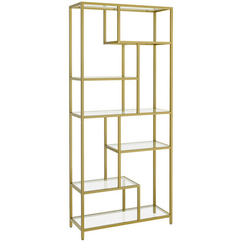 Vasagle – Bibliothèque étagère de rangement 6 niveaux – Verre trempé et acier – Dimensions 30 x 80 x 180 cm – Charge max 40 kg – Pour bureau, salon, cuisine