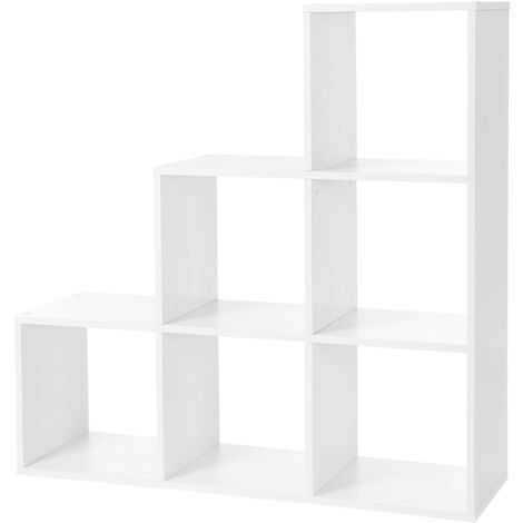 Vasagle – Bibliothèque étagère escalier 6 compartiments 97,5x29x97,5 cm – Panneaux agglomérés blanc – Charge max 15 kg par compartiment – LBC63WT