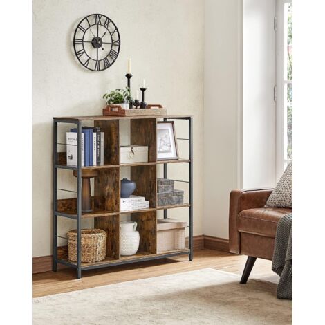 Vasagle – Étagère de rangement 3 niveaux – Bibliothèque style industriel – 9 cubes – Dimensions 100 x 30 x 103,1 cm – Panneau d’aggloméré et acier