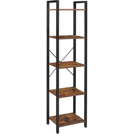Vasagle – Étagère à 5 niveaux en acier – Bibliothèque rustique marron noir pour salon, bureau, entrée – Dimensions 40x30x153cm – LLS100B01