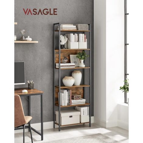 Vasagle – Bibliothèque 6 niveaux en acier et aggloméré – Dimensions 60 x 24 x 186 cm – Capacité 23 kg par niveau – Style industriel marron et noir – LLS113B01