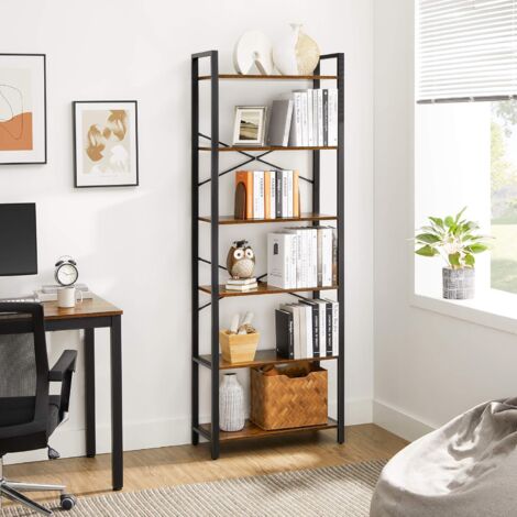 Vasagle – Étagère à 6 niveaux – Bibliothèque en acier – Hauteur 186 cm – Style industriel marron rustique et noir – Capacité 60 kg