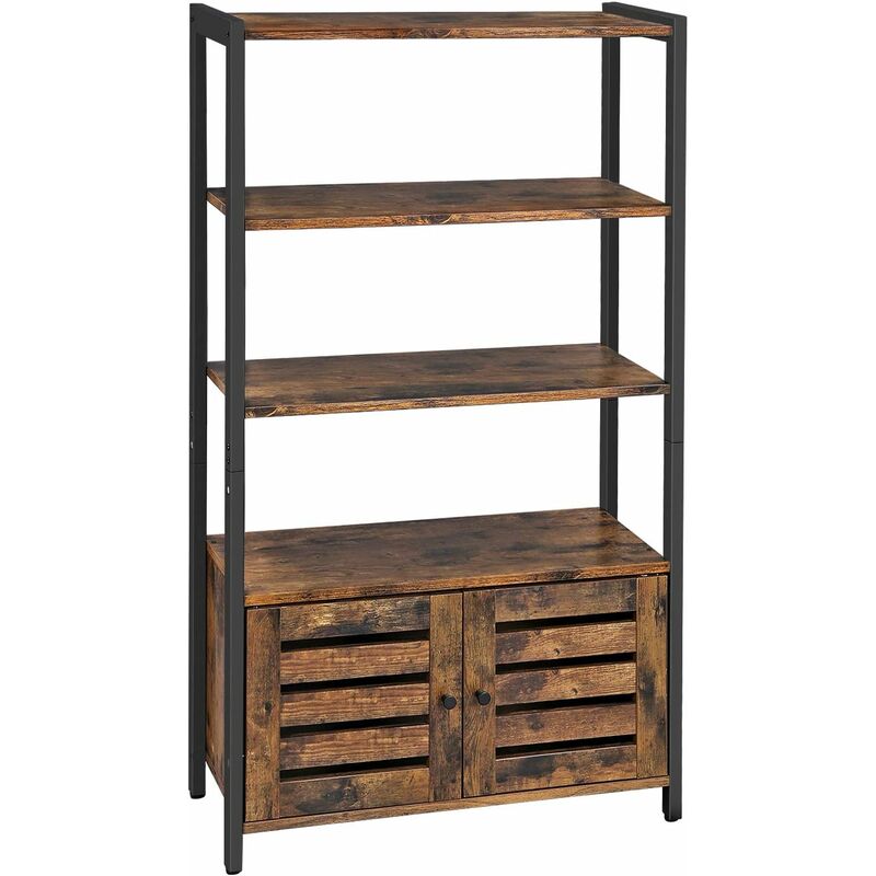 VASAGLE Bibliothèque, Meuble de Rangement, Style Industriel, avec 3 Étagères et 2 Portes battantes, pour Salon, Bureau à Domicile, Chambre, 70 x 30 x