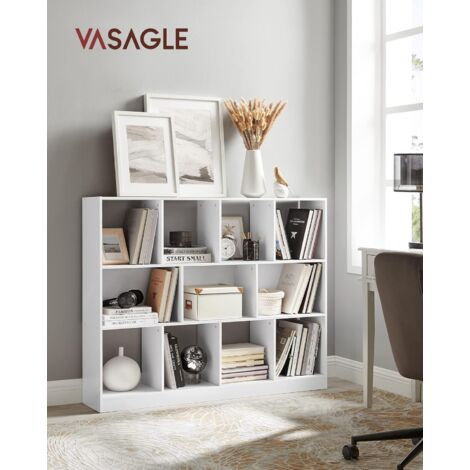 Vasagle – Bibliothèque moderne blanche 126x30x100 cm – 8 casiers ouverts et 3 compartiments – Panneau d’aggloméré – LBC054T14