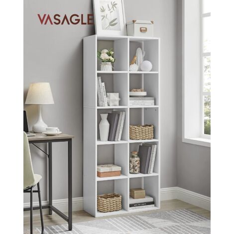 Vasagle – Bibliothèque scandinave blanche 10 compartiments – Dimensions 65,5 x 30 x 161,5 cm – Panneau d’aggloméré – Kit anti-basculement inclus – LBC168T14