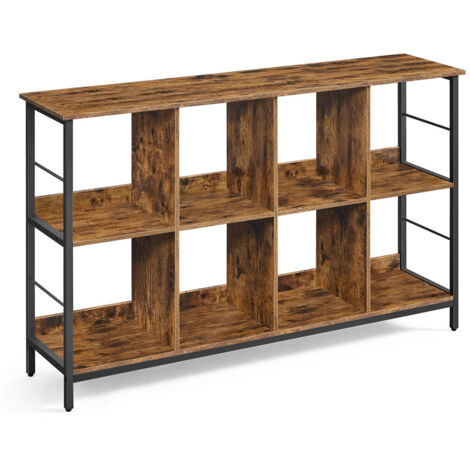Vasagle – Bibliothèque style industriel 2 niveaux – 8 cubes – Dimensions 33 x 132,6 x 80 cm – Panneau aggloméré et acier – Marron rustique et noir
