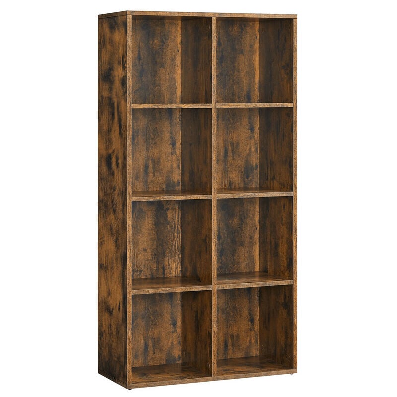 Bibliothèque à 8 Compartiments, Étagère, Meuble de Rangement, Armoire, pour Salon, Bureau, Chambre, Marron Rustique - Vasagle