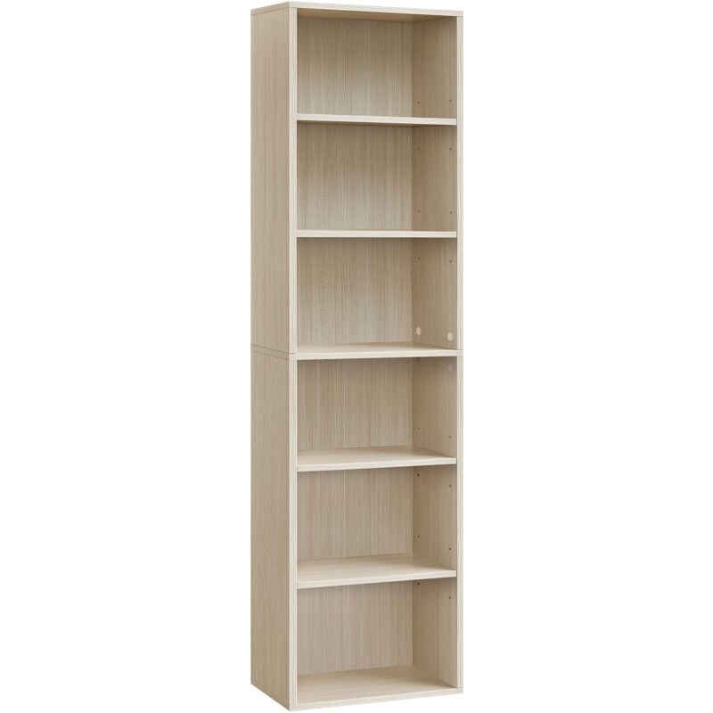 Bibliothèque, Étagère sur 6 Niveaux, Meuble de Rangement Ouvert, Étagère, 24 x 40 x 178,5 cm, pour Salon, Bureau, Salle à Manger, Beige Naturel