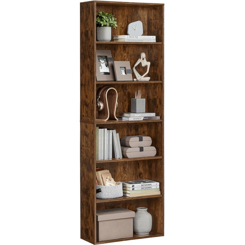 Bibliothèque, Étagère de Rangement 6 Niveaux, Meuble, Cube, pour Salon, Bureau, Chambre, Style Industriel, 24 x 60 x 178,5 cm, Marron Rustique