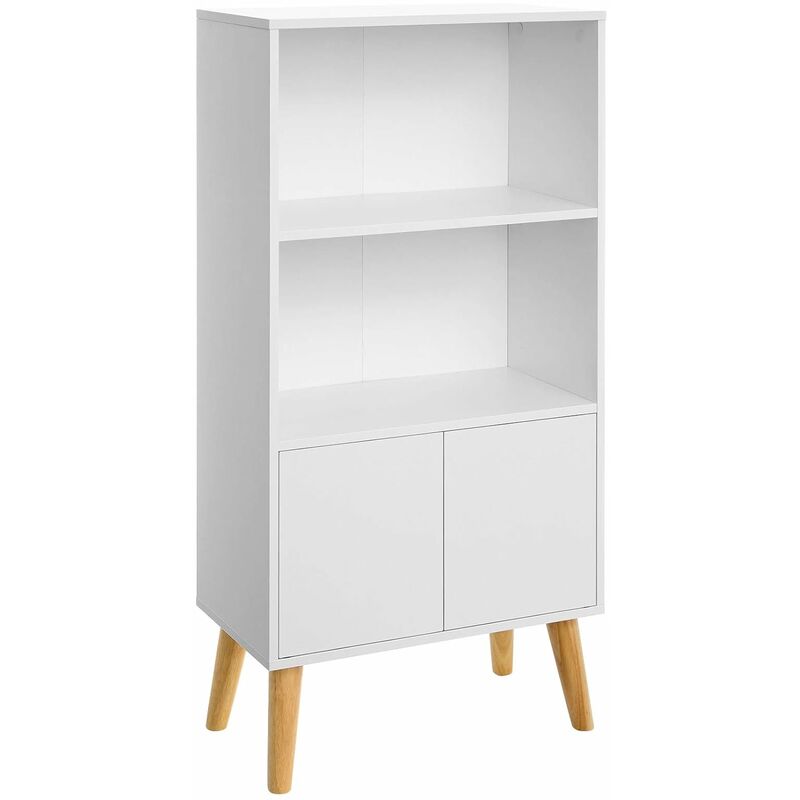 Vasagle Bookcase 3 Tier Bookshelf With Doors Storage Cabinet For Books Photos Decorations In Living Room Office Library Mid Century Modern Style White By Songmics Lbc09wt